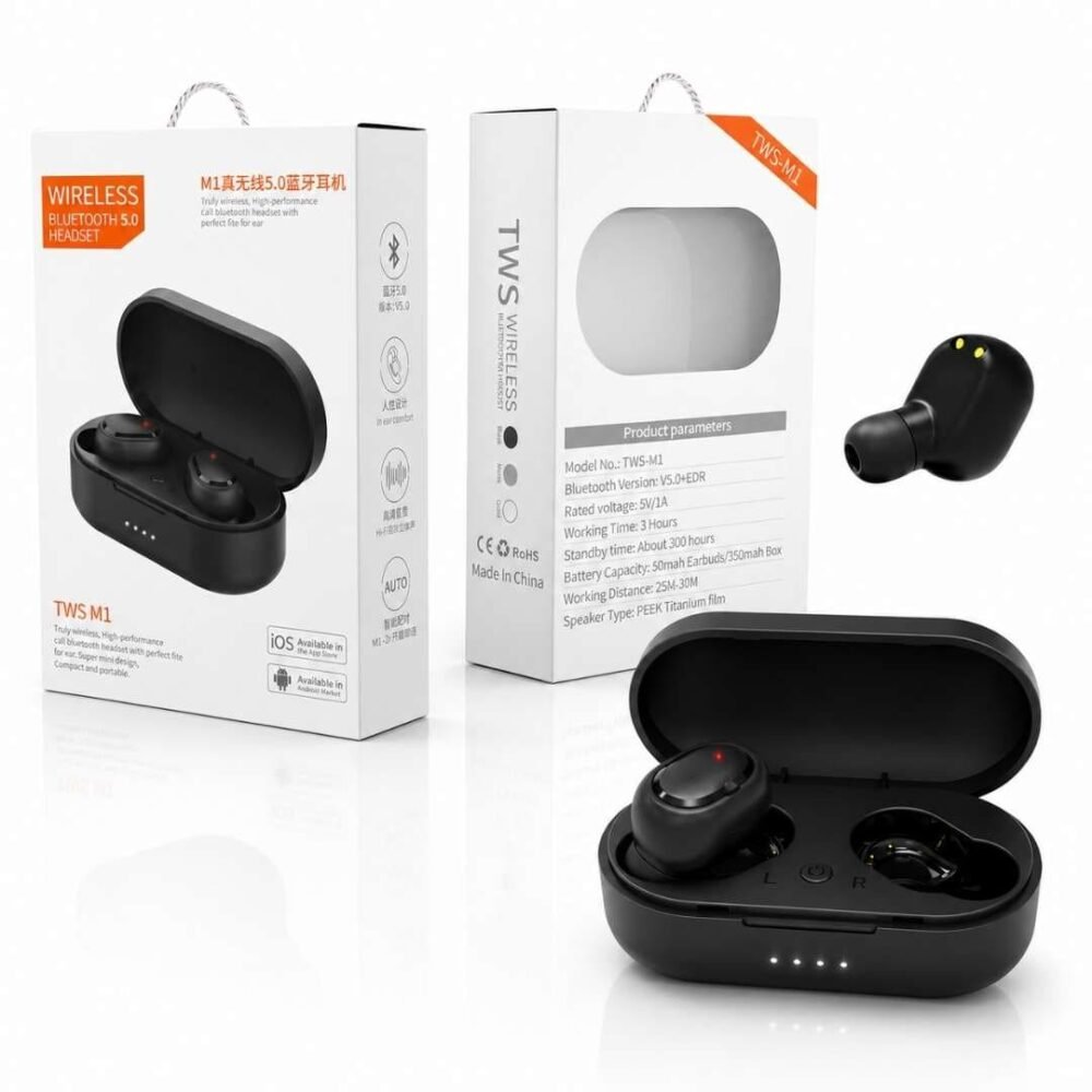 Audífonos Inalámbricos Bluetooth TWS M1 con Estuche de Carga . Audífonos Bluetooth M1 TWS Diseño Compacto y Cómodo