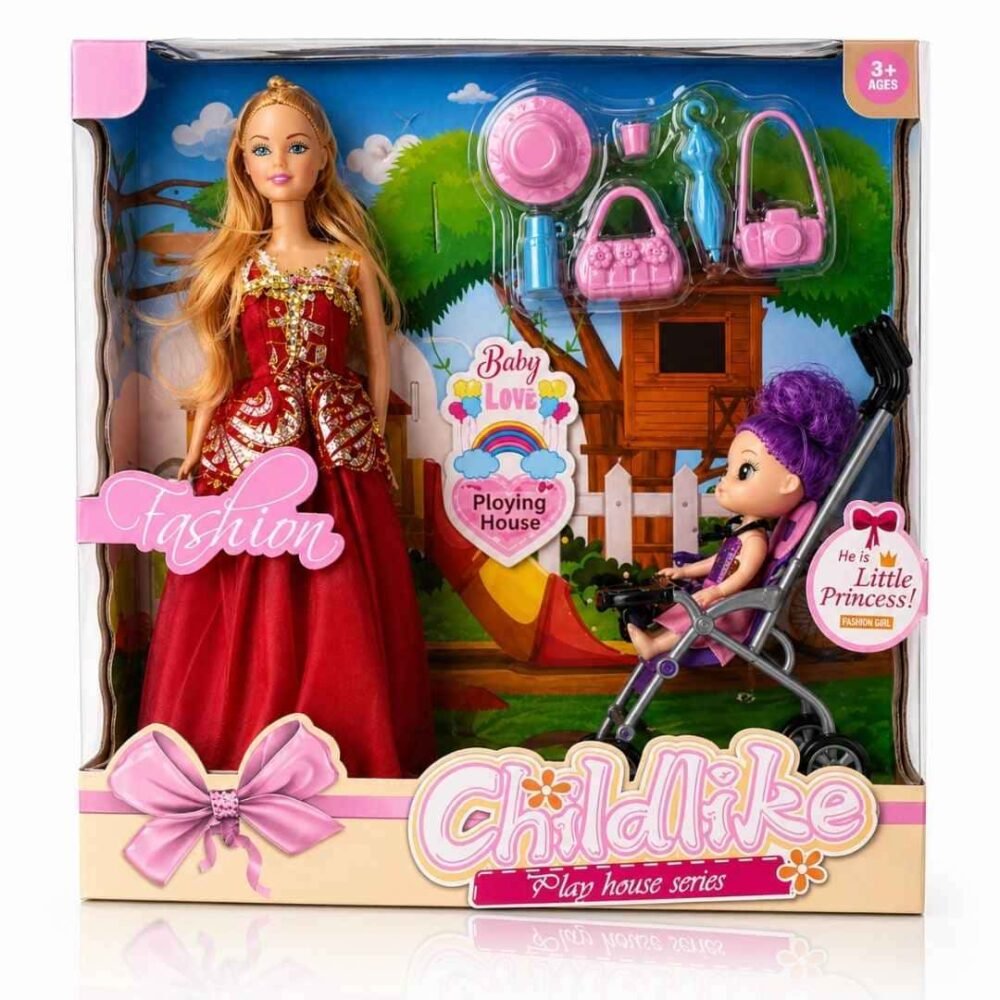 Muñeca Fashion con Bebé y Accesorios + Coche – Set Infantil d.e Juego Creativo y Regalo (1) Muñeca Princesa Mamá Con Accesorios Juguete Niña