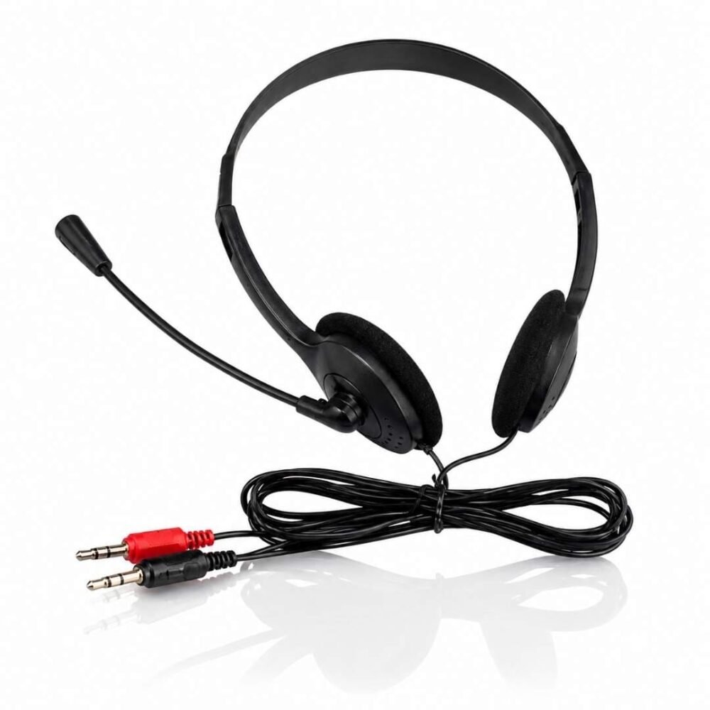 Diadema con Micrófono 3.5mm para PC y Laptop – Audífonos. Livianos con Sonido Claro para Clases, Oficina y Call Cente Audífonos de Diadema con Micrófono Cableado